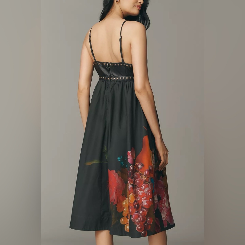 Anthropologie Black Midi Dress with Fruit Print - Picture 6 of 9